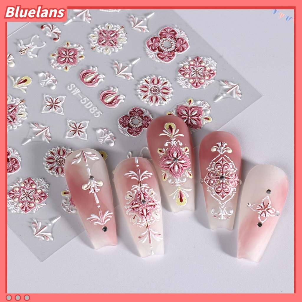 [BLM] 1lembar Stiker Kuku Mudah Tempel Dapat Dilepas Vintage Renda Bunga Desain DIY Banyak Gaya Timbul Slider 5D Nail Decal Nail Salon Aksesoris