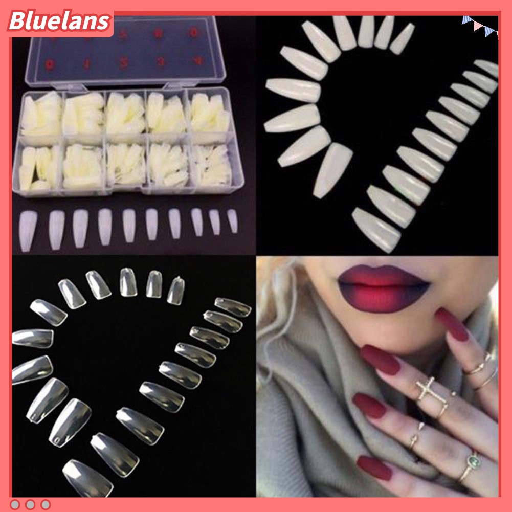 [BLM] 1kotak Ballerina Tips Nail Art Palsu Panjang Bentuk Peti Mati Full Cover DIY Kuku Palsu