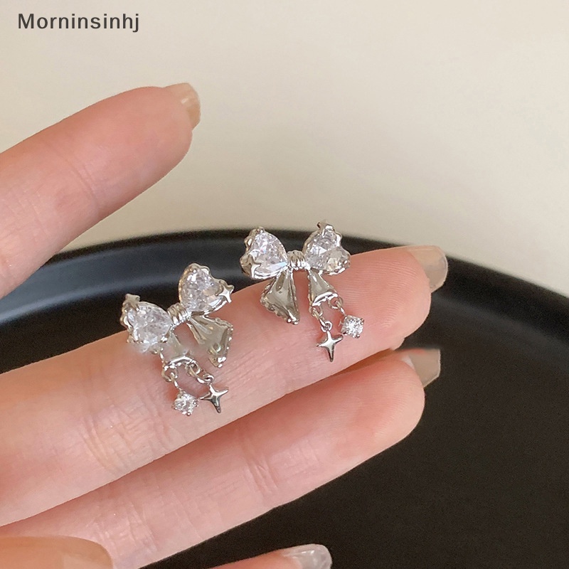 Mornin Korea Indah Busur-Simpul Zirkon Stud Anting Untuk Wanita Berlian Imitasi Anting Gadis Pesta Ulang Tahun Perhiasan Hadiah id