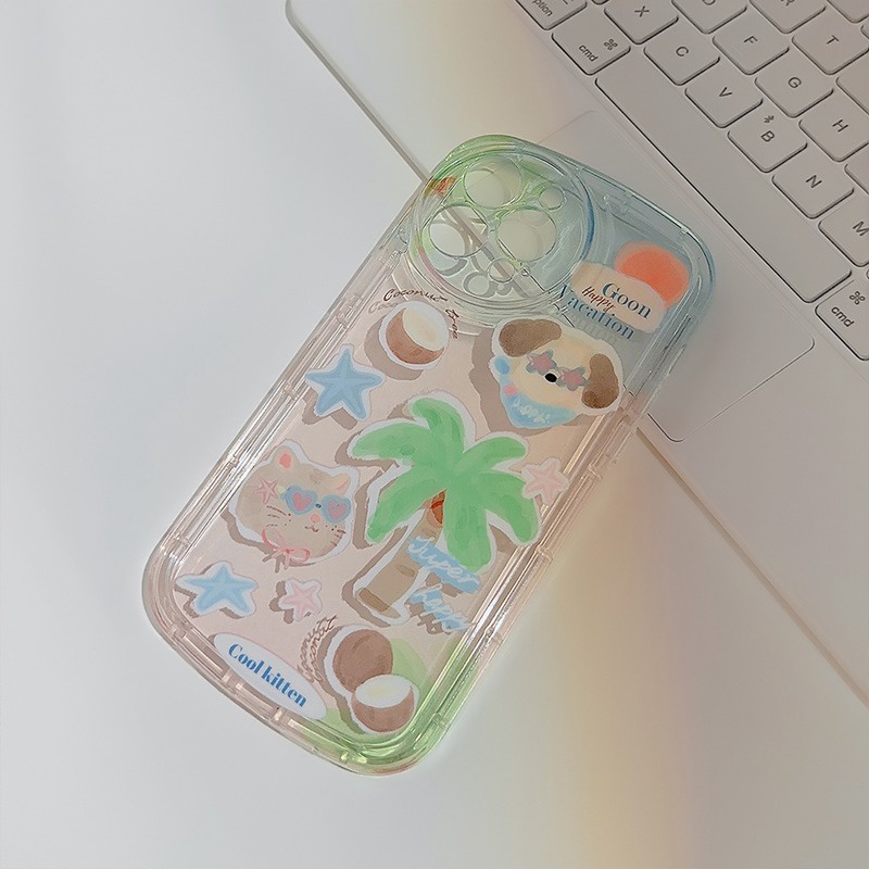 Ins Holiday Puppy Kitty Soft TPU Case iP iPhone 14+Plus 11 12 13 Pro Max IMD Gadis Wanita FTD Casing Apple