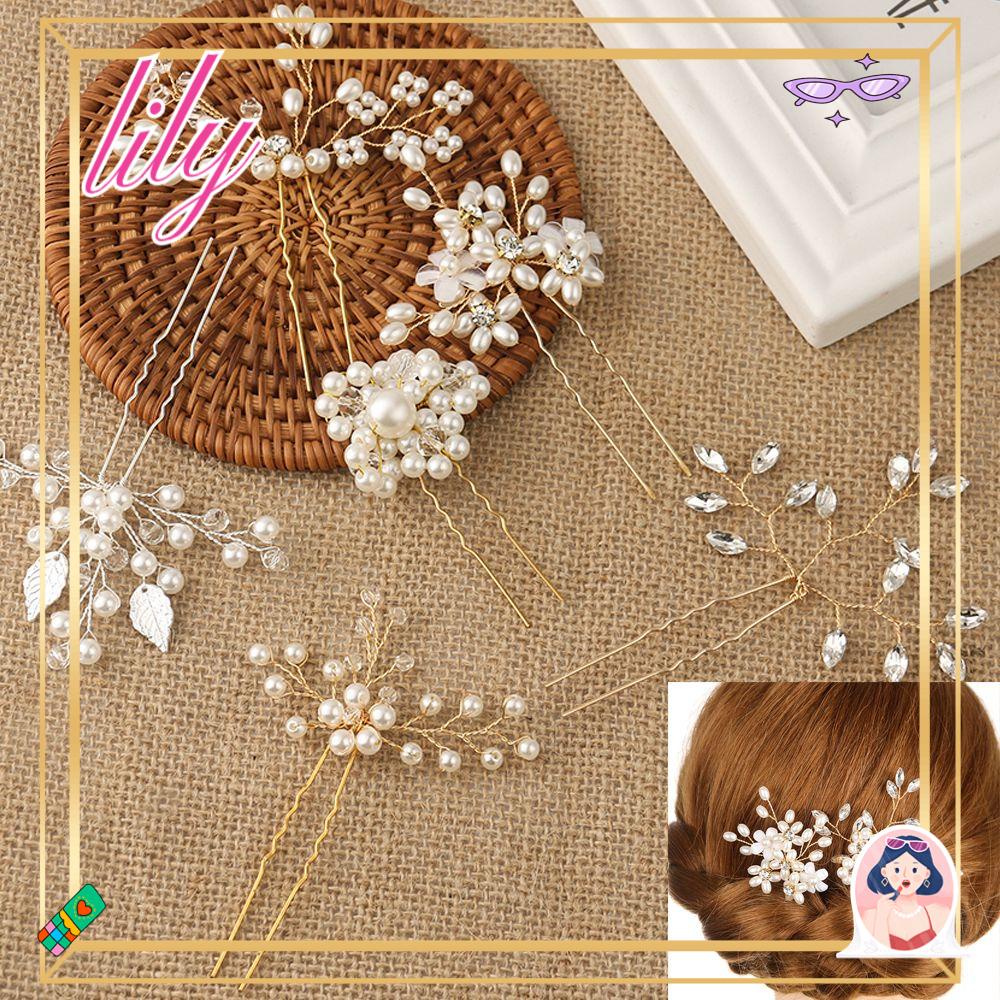 Lily Jepit Rambut Emas Cantik Prom Wedding Bridal Clips