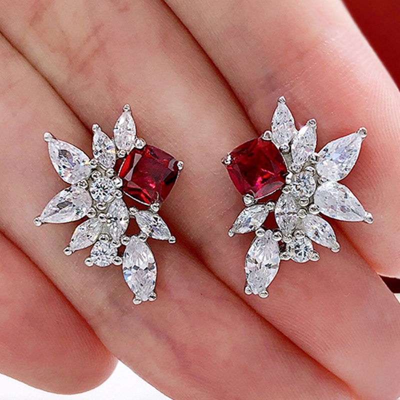 Indah Merah Cubic Zirconia Wanita Anting Ear Stud Piercing Mewah Elegan Lady's Earrings Untuk Pesta Perhiasan Fashion Baru