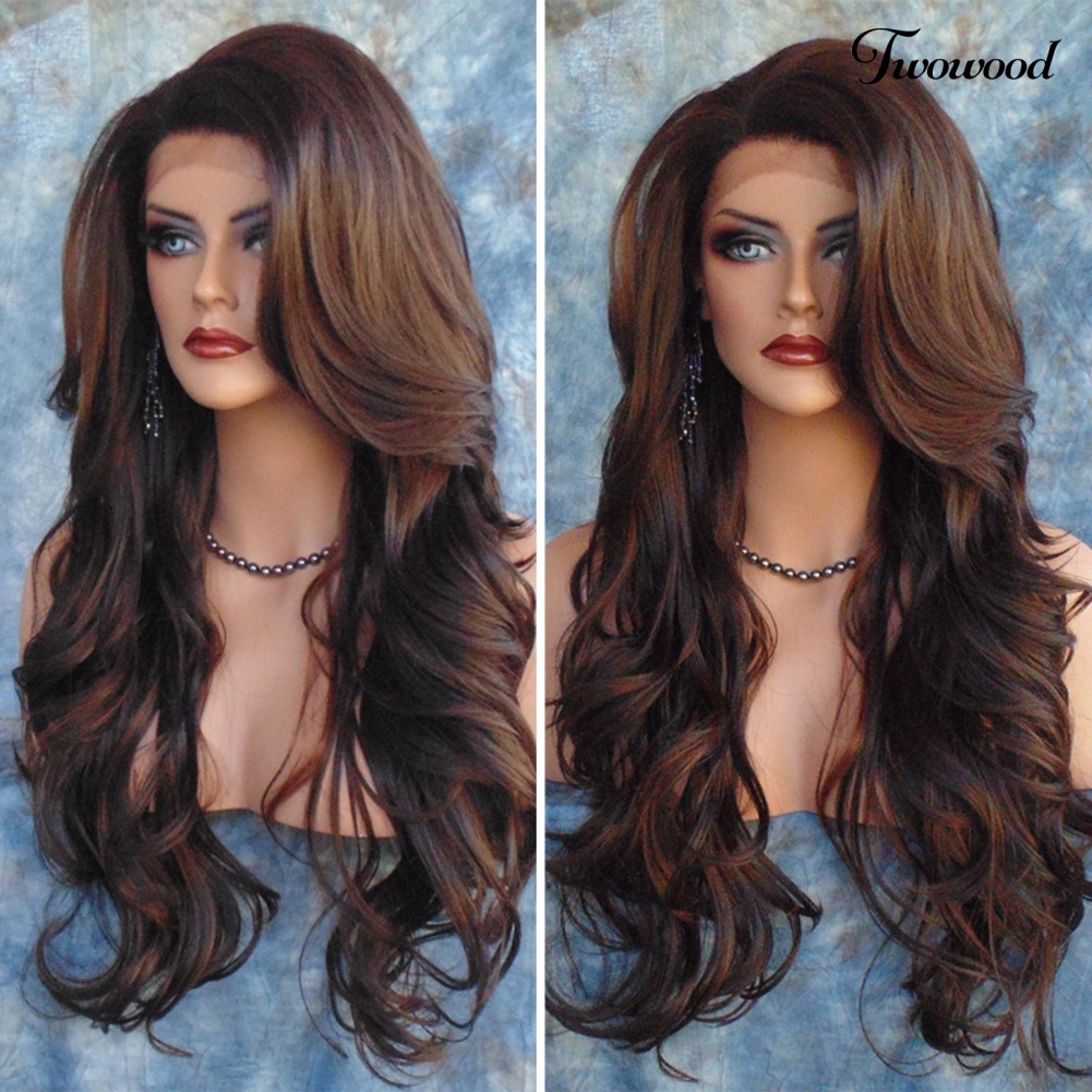 Twowood Wanita Fashion Panjang Bergelombang Keriting Rambut Cospaly Kostum Penuh Wig Rambut Ekstensi