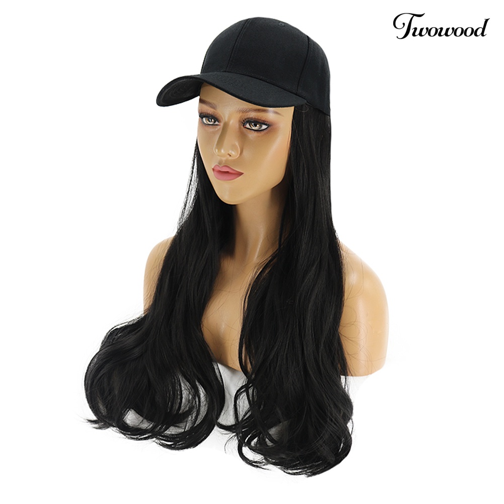 Twowood Charming Women Lady Wig Rambut Palsu Sintetis Keriting Panjang Hairpiece Hair Extension Dengan Topi