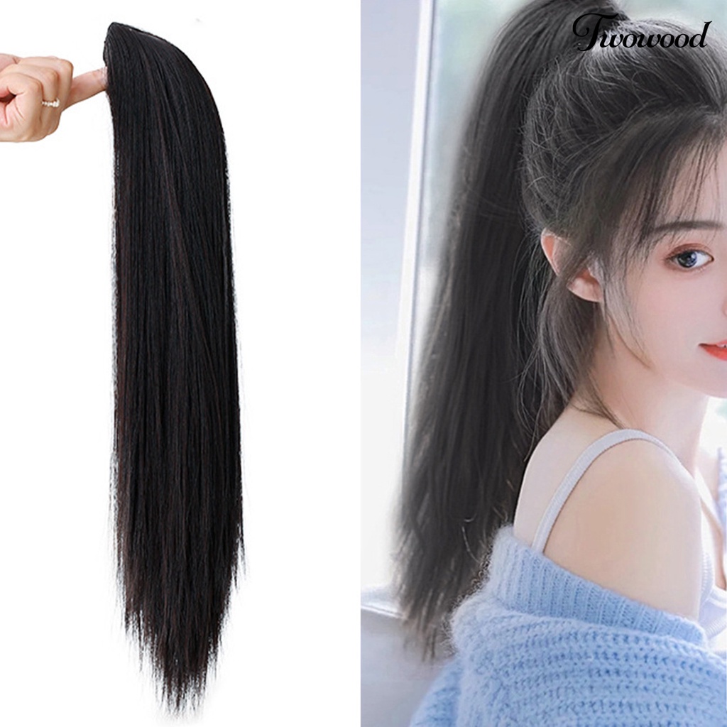 Twowood Wanita Wig Ada Perm Berbulu Tidak Dapat Dijatuhkan Tak Terlihat Rambut Styling Alami Cakar Panjang Klip Tinggi Ponytail Palsu Rambut Lurus Pemodelan Supply