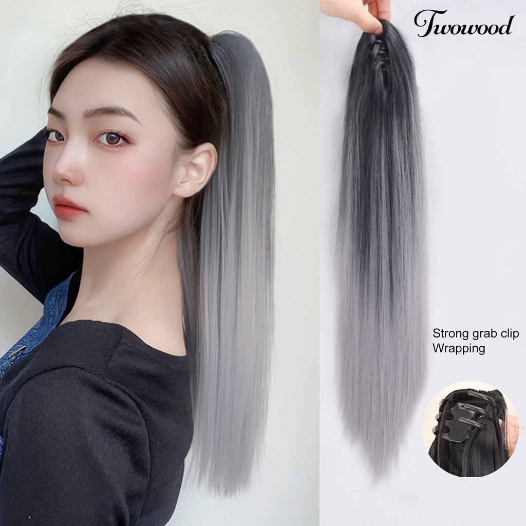 Twowood Palsu Ponytail Halus Berbulu Non-Simpul Rapat Tetap Styling Rambut Lembut Panjang Lurus Gradien Berwarna Cakar Klip Wig Wanita Digunakan