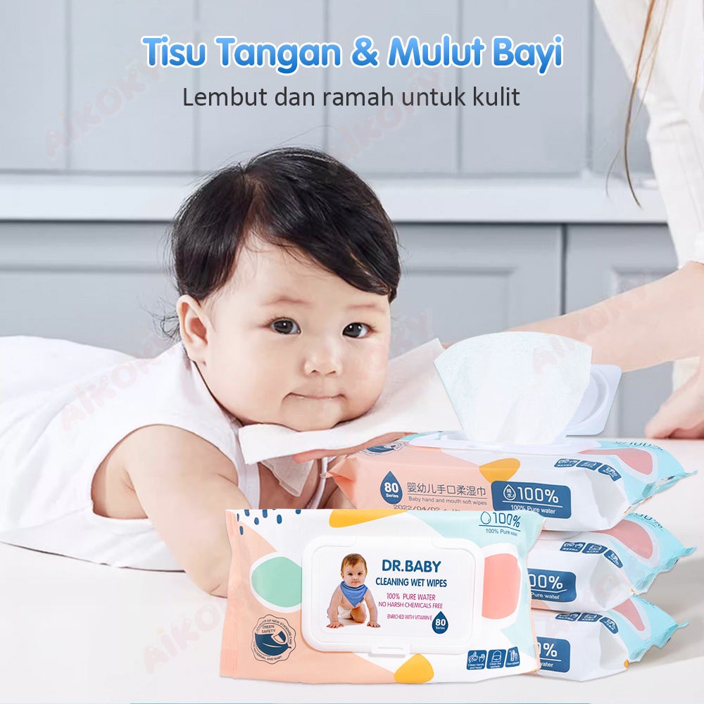 AIKOKY Tisu basah bayi Newborn 80 Lembar / Baby Wipes Hand and Mouth