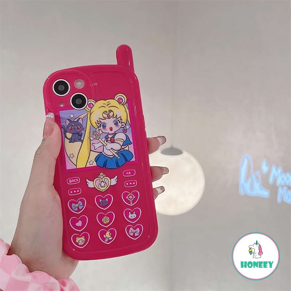 Retro Telepon Keypad Phone Case Untuk Iphone14 13 12 11 Pro Max Casing Untuk iPhone XR XS 7 8plus Fashion Rose Red Kartun Back Cover