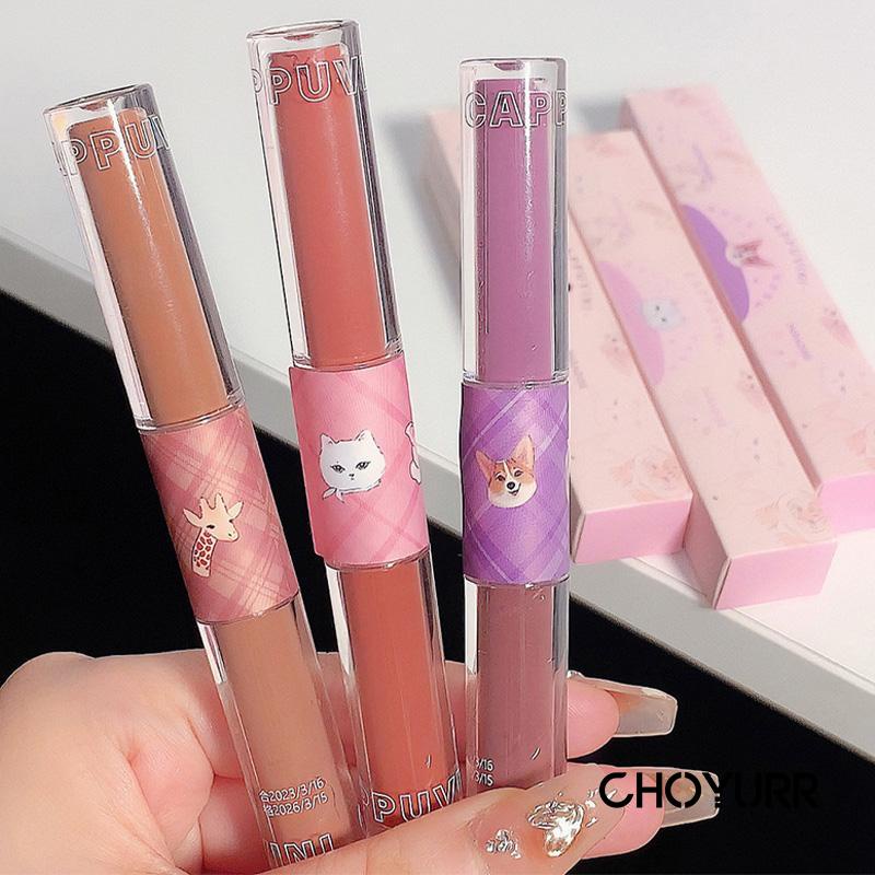 【COD】CAPPUUVINI Lip Glaze 2 IN 1 Dual-ended 2 Warna Lipstick Liquid Matte Velvet-CH