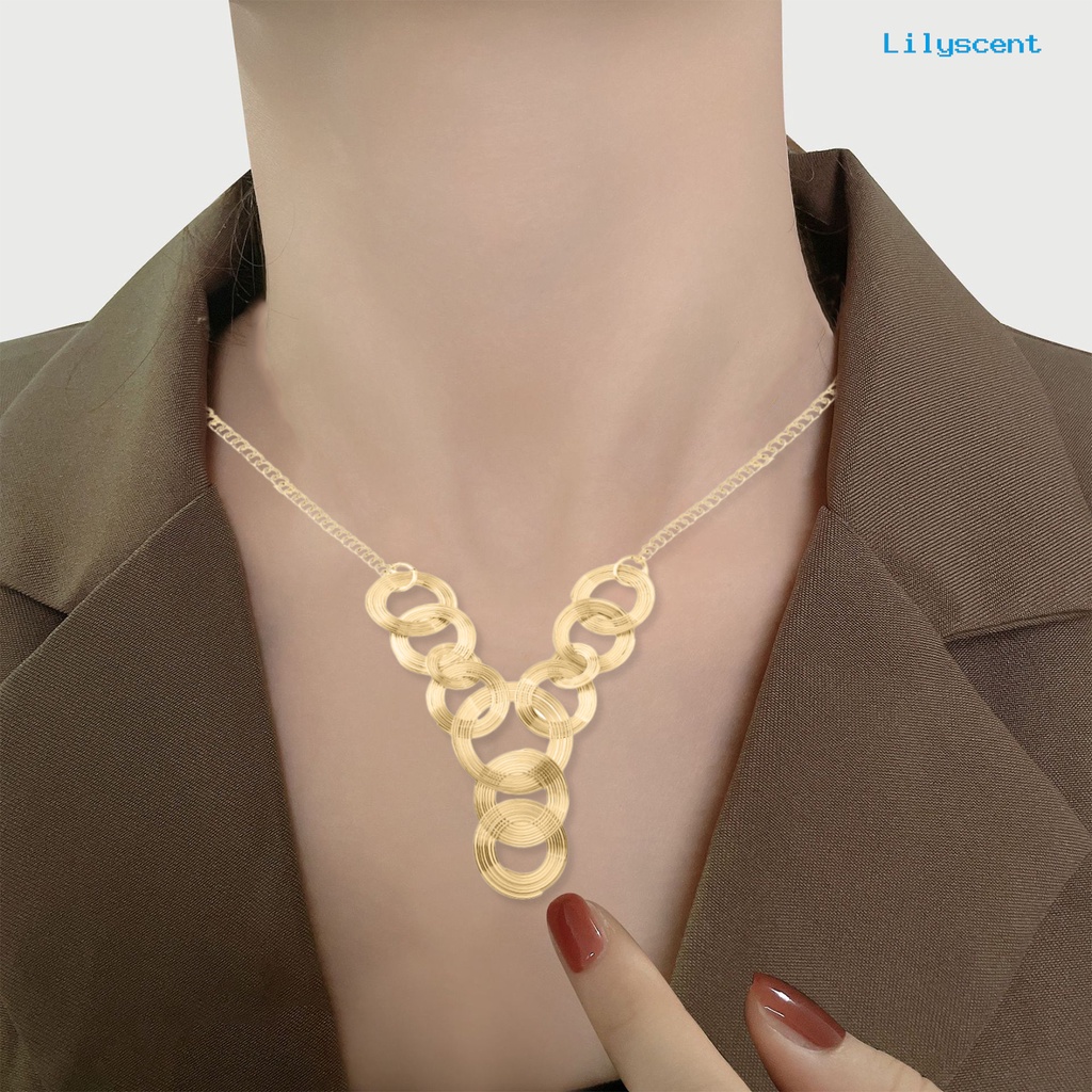 [LS]Wanita Kalung Eropa Dan Amerika Geometris Minimalis Pengerjaan Halus Electroplating Dress Up Tahan Luntur Lingkaran Liontin Multilayer Pesona Kalung Perhiasan Aksesori