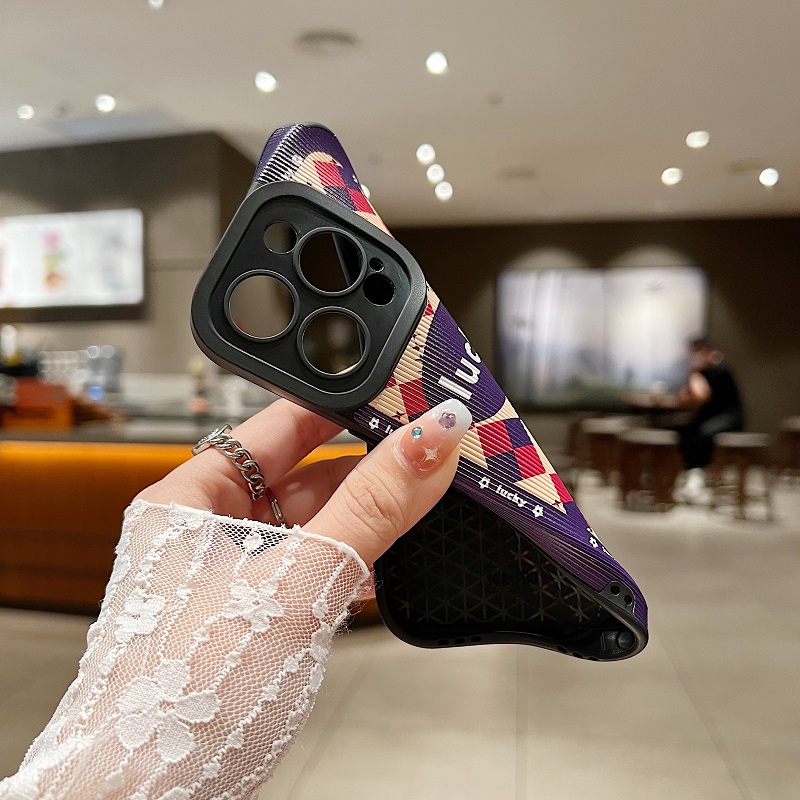 IPHONE Untuk Iphone14 13 12 11 Pro Max X XR XS Max7 8 Plus Kisi Rhombic LUCKY Tekstur Vertikal Kulit Pelindung Soft case