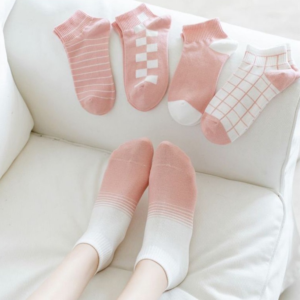 INDOMINI Kaos Kaki Pria Wanita Motif Pink Catur Kaos Kaki Pendek Korean Style Ankle Socks KK139