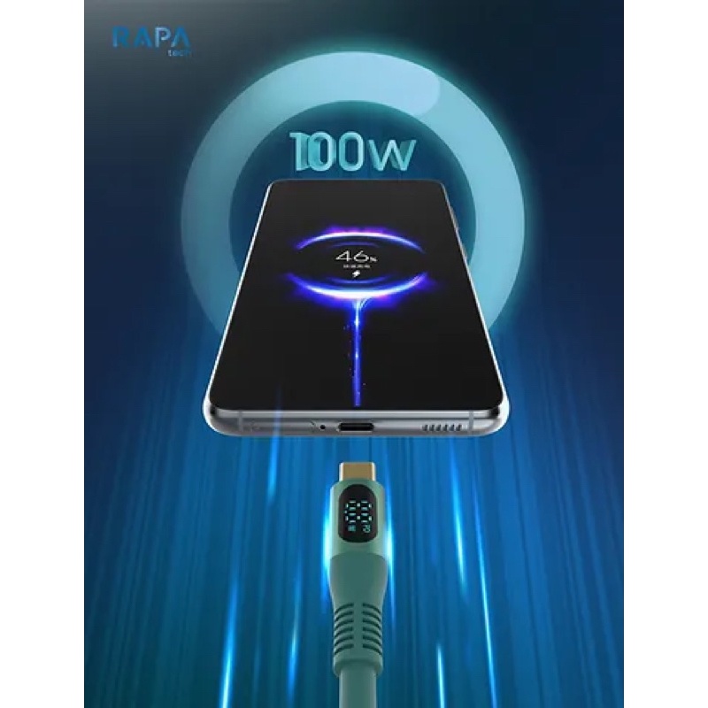 RAPAtech LED Kabel Data Usb Type C to Type C PD Fast Charging Up to 100W Premium Quality Strong Cable Usb C ke C original bergaransi