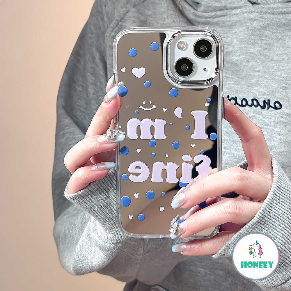 IPHONE Case Cermin Rias Motif Titik Bulat Fashion Untuk Iphone14 11 12 13 Pro Max12 promax Huruf Sederhana Lembut Shockproof Cover