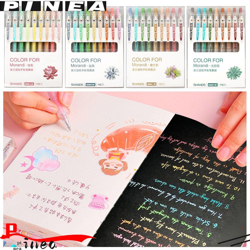 Nanas 9pcs /Set Gel Pulpen Set Siswa Morandi Alat Tulis Berwarna Press Type Marker