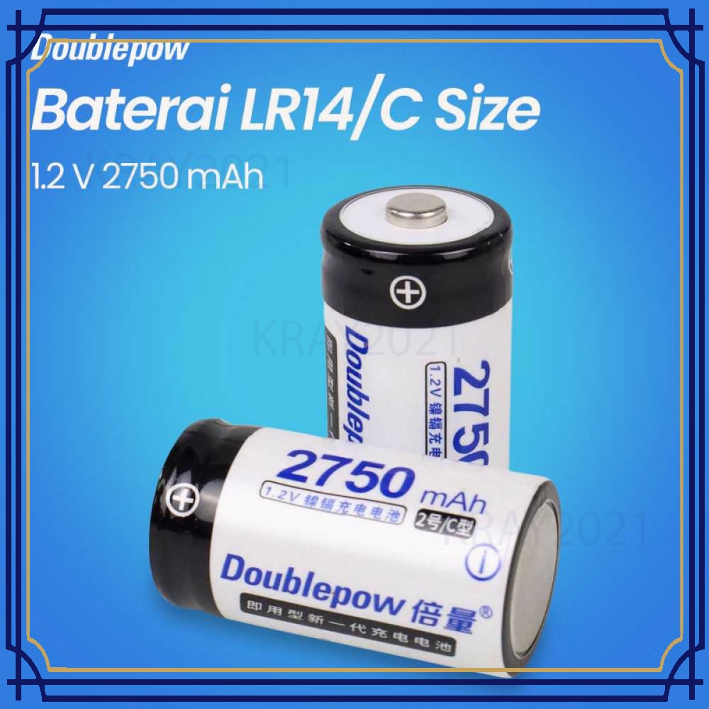 Baterai Cas LR14 C Size Ni-CD Rechargeable 1.2V 2750mAh 2PCS