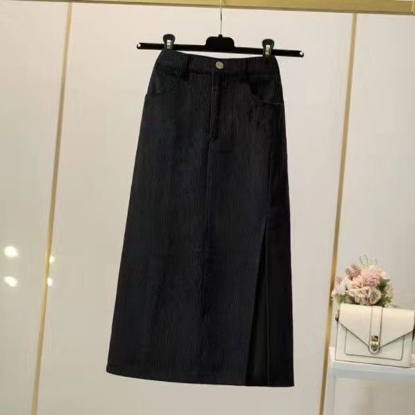 ROK SLIT CORDUROY MIDI SKIRT IMPORT BAWAHAN WANITA