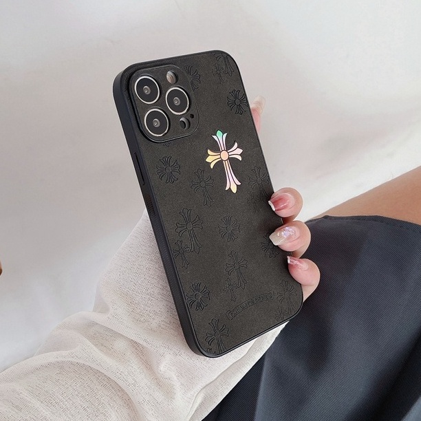 【Gradient Laser 】Case IPhone 11 12 13 14 Pro Max X XR XS MAX 14 Plus Protect Case Man Cross Chrome Hearts