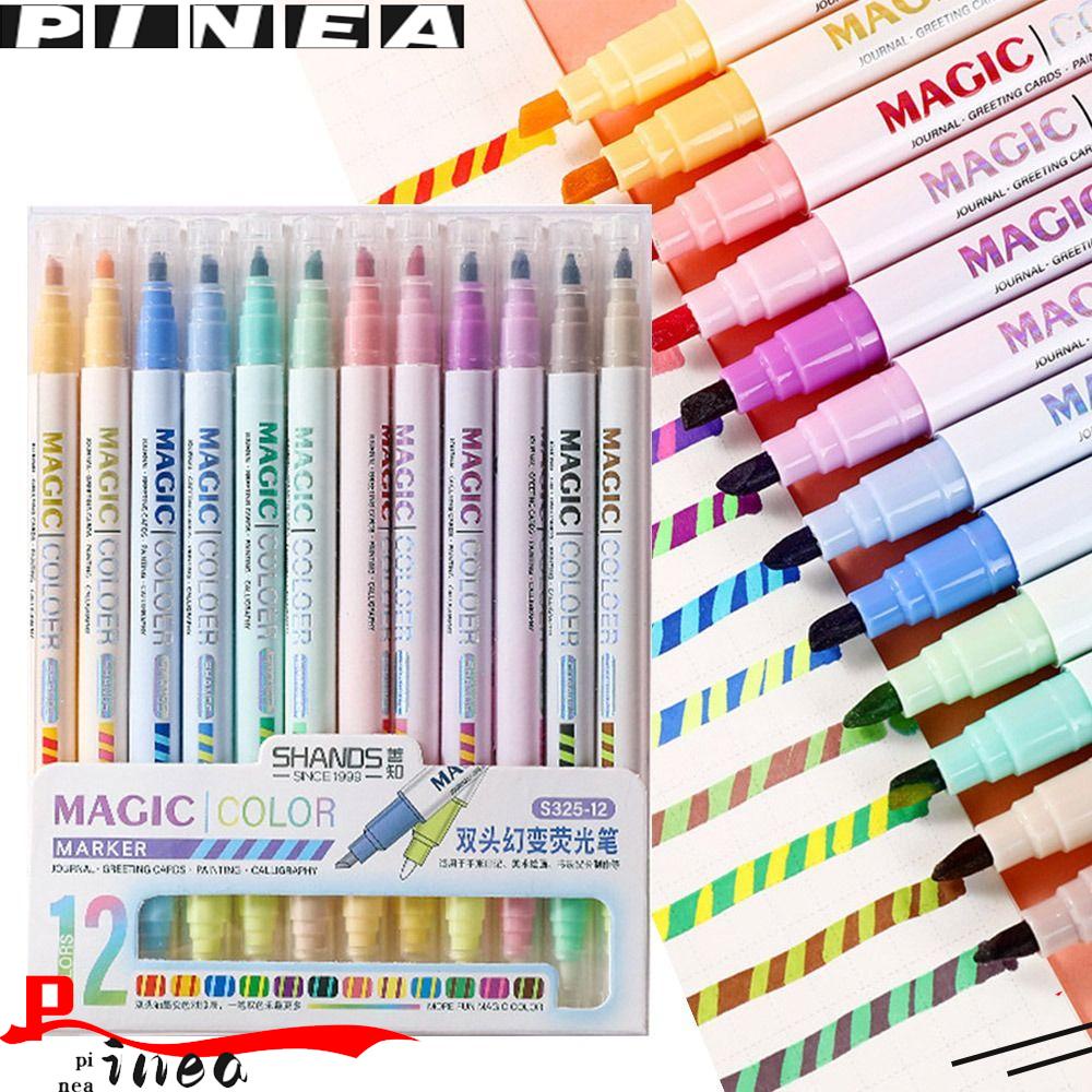 Nanas6 /12Warna Neon Marker Alat Tulis Magic Double Head Drawing Tools