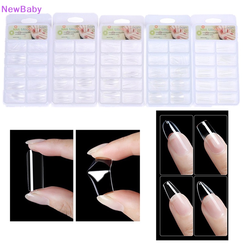 Newbaby 1kotak Keranda Transparan Kuku Palsu Bening Balet Keranda Almond Fake Nails Tips ID