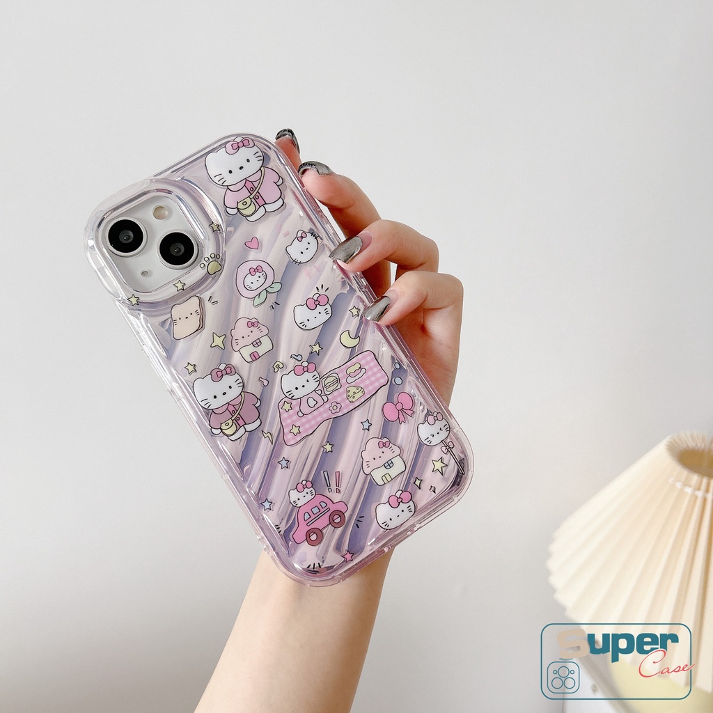 Casing Kartun Lucu Hello Kitty 3D Stereo Kerut Kompatibel Untuk IPhone 7Plus 11 13 14 12 Pro MAX XR 8 6 6S Plus X XS MAX SE 2020kartu Warna Kreatif Vintage Numerik Keypad Cover