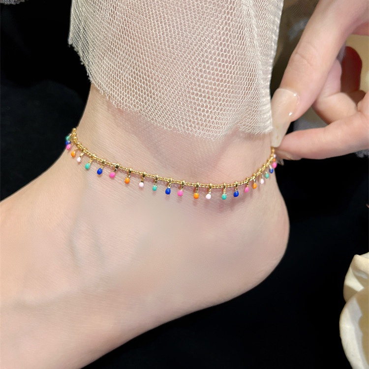 Gelang Kaki Enamel Fashion Warna-Warni Kepribadian Perempuan Hiasan Kaki Musim Panas Baru Perhiasan Trendi