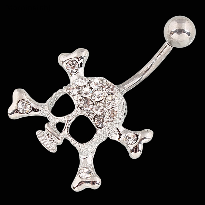 Mornin Fashion Berlian Imitasi Tengkorak Liontin Pusar Kuku Stainless Steel Sexy Belly Button Rings Untuk Wanita Warna Perak Tubuh Piecing Perhiasan id