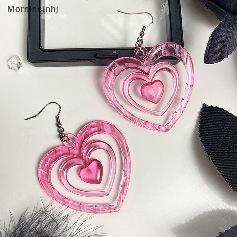 Mornin 1pasang Y2K Anting Pink Hollowout Anting Hati Anting Cinta Aesthetic Lucu id