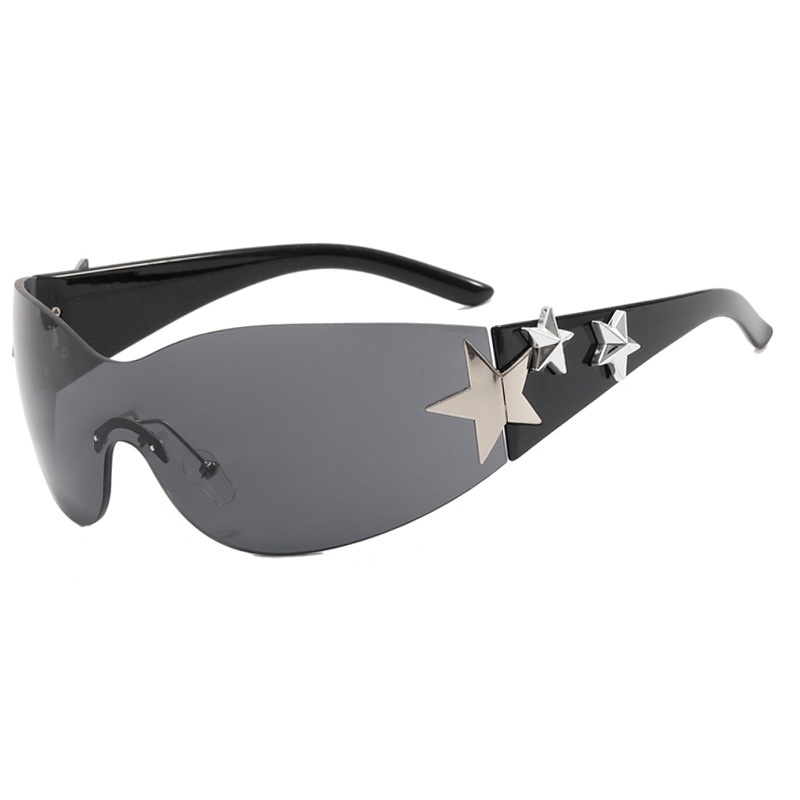 (YUZHU) Y2k Pentagram Kacamata Hitam Desain Gaya Baru Starry Sunshade Sunglasses Unisex