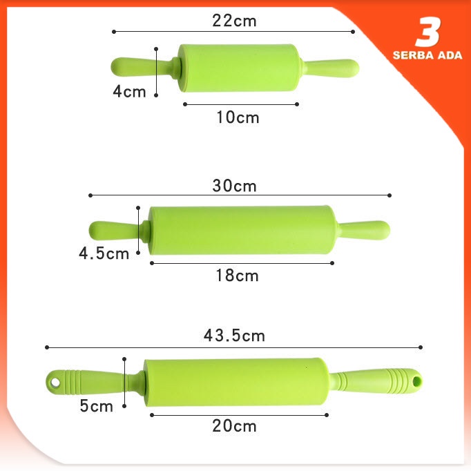 Rolling Pin Adonan Kue Silikon / Rolling Pin Silikon / Penggiling Adonan Kue / Rolling Pin Kecil