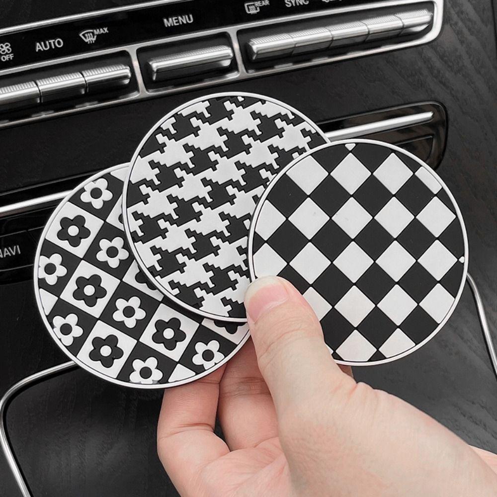 Lanfy Tatakan Gelas Bunga Ornamen Mobil Alas Botol Air Car Mug Coaster Waterproof Houndstooth Anti-Selip Car Water Cup Pad Untuk Interior Mobil