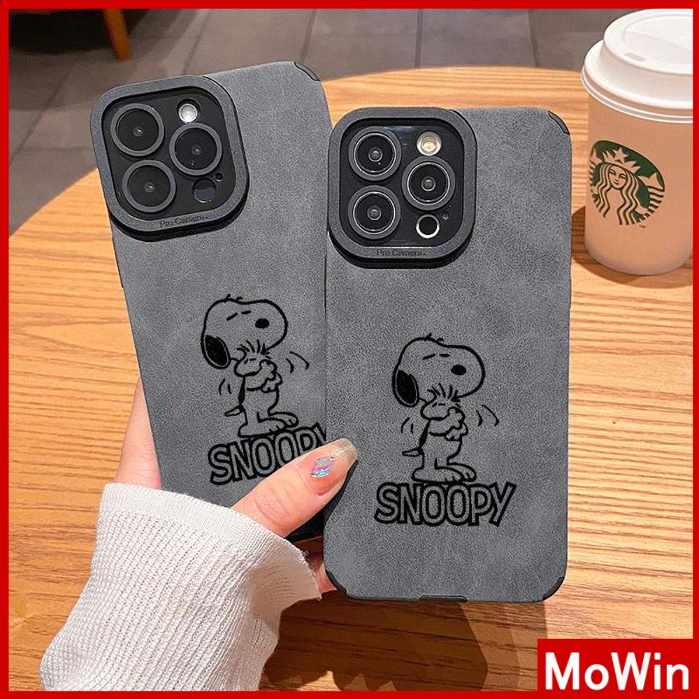 Case iPhone 14 Pro Max iPhone Case Kulit Abu-abu Murid Patch Suede Tahan Guncangan Kamera Sederhana Anjing Lucu Kompatibel dengan iPhone 13 Pro Max 12 Pro Max 11 Xr Xs Max 7Plus 8Plus