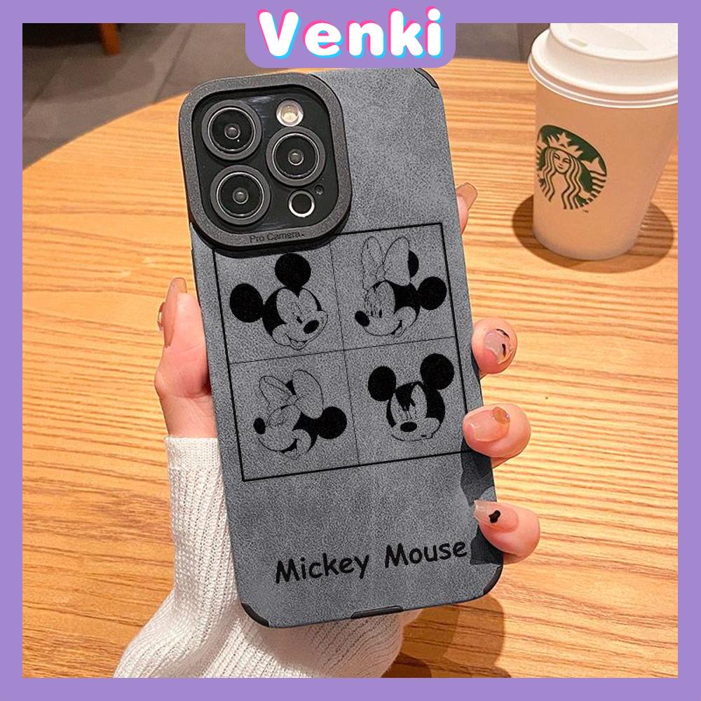 VENKI - Untuk iPhone 11 Case Leather Pupil Suede Case Soft Shockproof Phone Case Camera Simple Cute Cartoon Mouse Kompatibel dengan iPhone 14 13 Pro max 12 Pro max xr xs 7Plus 8Plus