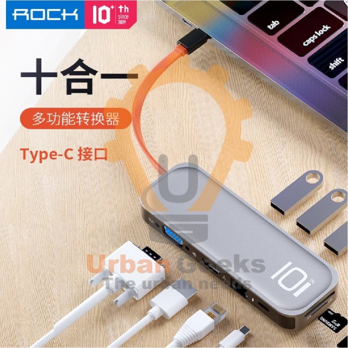 ROCK 10 in 1 Multi-function Docking station Type C to HDMI + VGA HUB