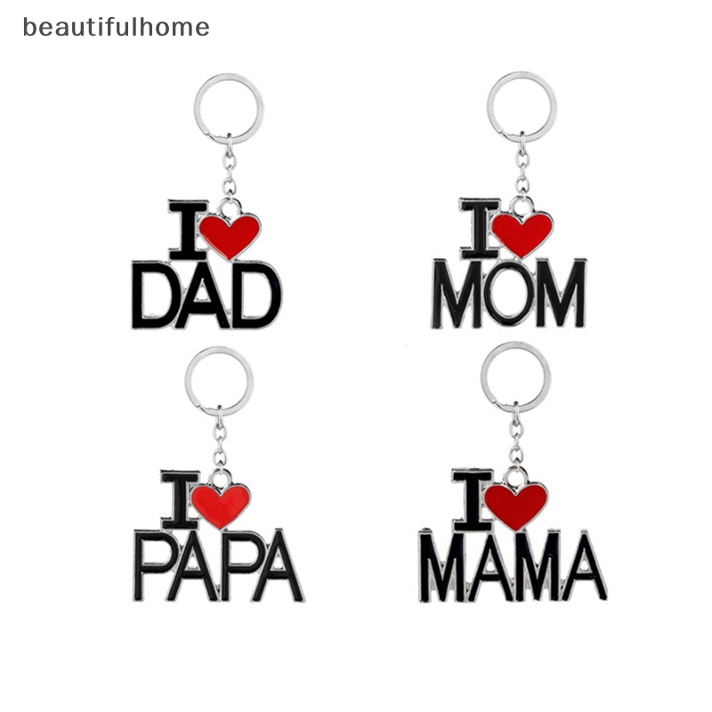 {Cantikrumah} Fashion Huruf I Love Mom/Dad Enamel Liontin Gantungan Kunci Keyring Hadiah Ibu Bapak.