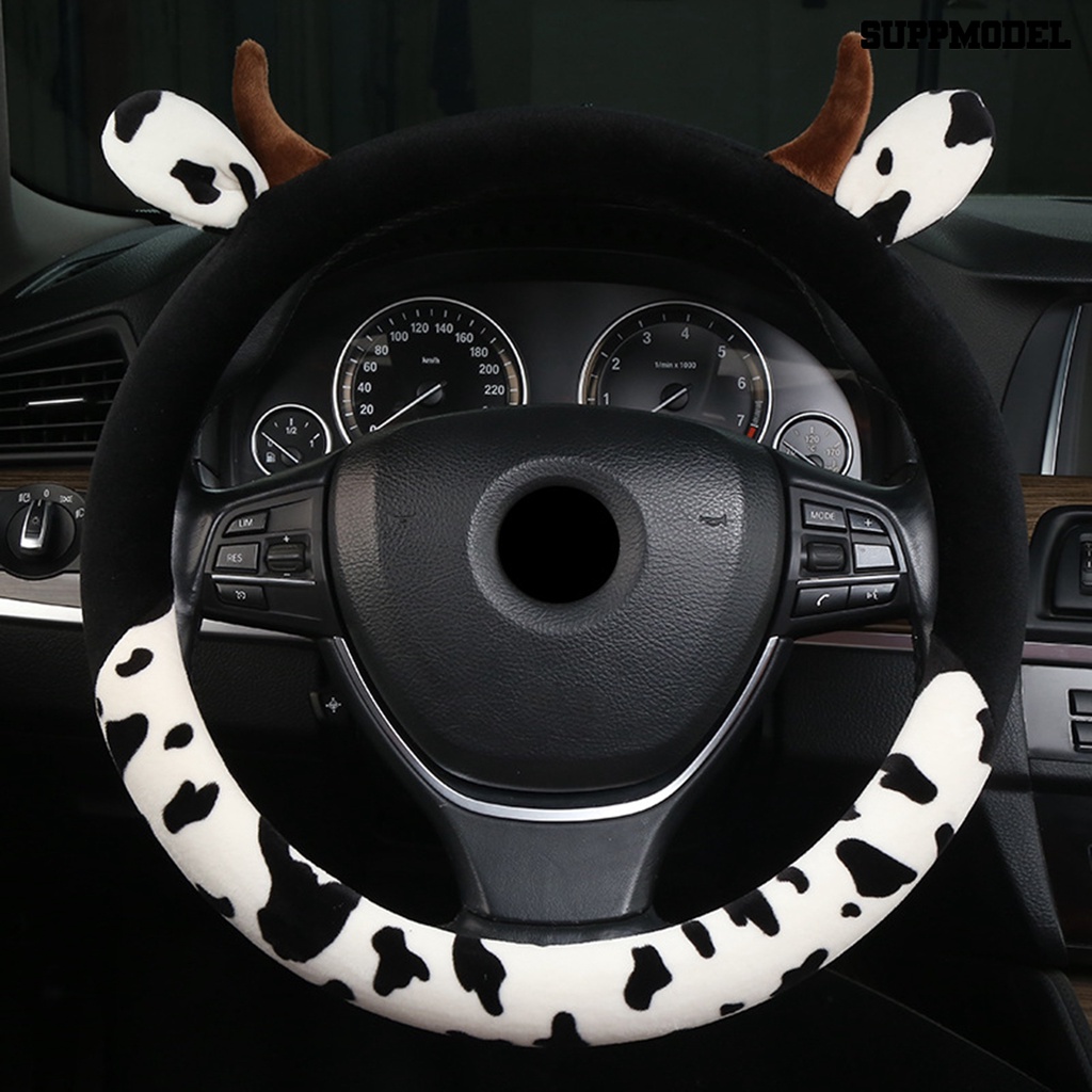 [SM]Cow Sarung Setir Mobil Dengan Kuping Tanduk Anti Slip Serap Keringat Nyaman 15inch Universal Wanita Pelindung Setir Mobil Aksesoris Mobil