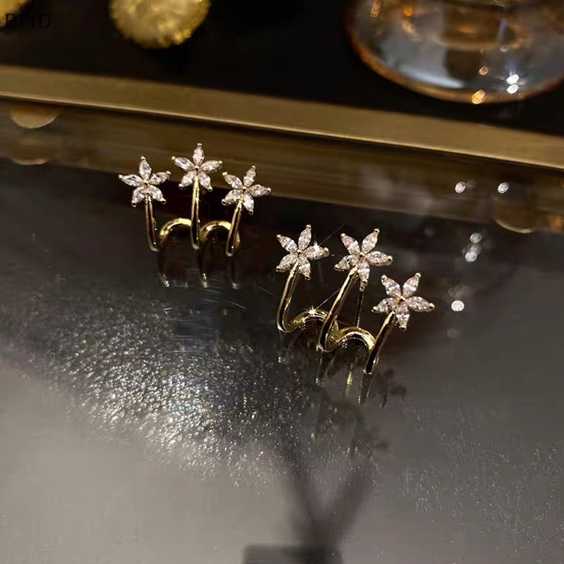 [BFID] Anting Kristal Korea Untuk Wanita Perhiasan Zirkon Bunga Anting Stud Wanita [ID]