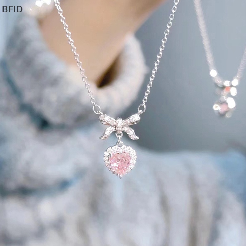 [BFID] Fashion Pink Ikatan Simpul Hati Zirkon Kalung Pesona Aesthetic Klavikula Rantai Kalung Untuk Wanita Valenes Hari Hadiah Pesta Perhiasan [ID]