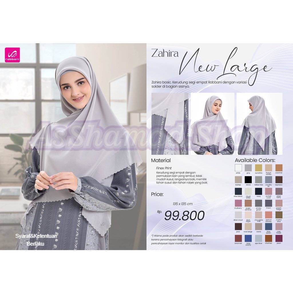 Rabbani - Kerudung Segi Empat Solder L Zahira New Large (135 x 135) Hijab AsShamad.Shop