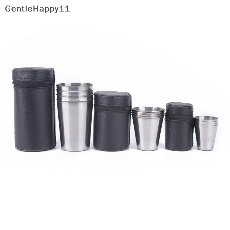 Gentlehappy 4pcs Stainless Steel Cover Mug Camping Cangkir Minum Kopi Teh Bir Dengan Case id