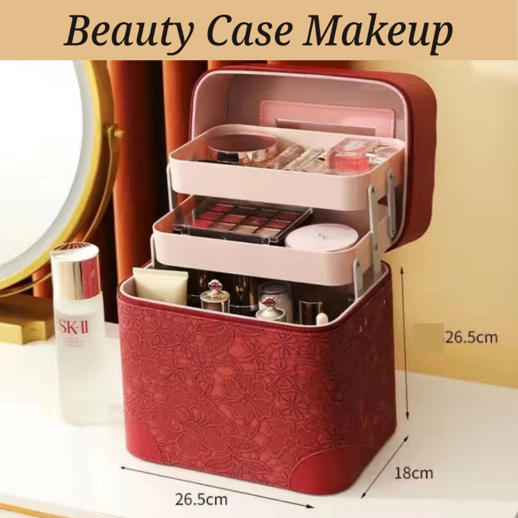 LFS-B2284 Kotak kosmetik / Tempat Make Up / Beauty Case/2 Tingkat Mewah COD