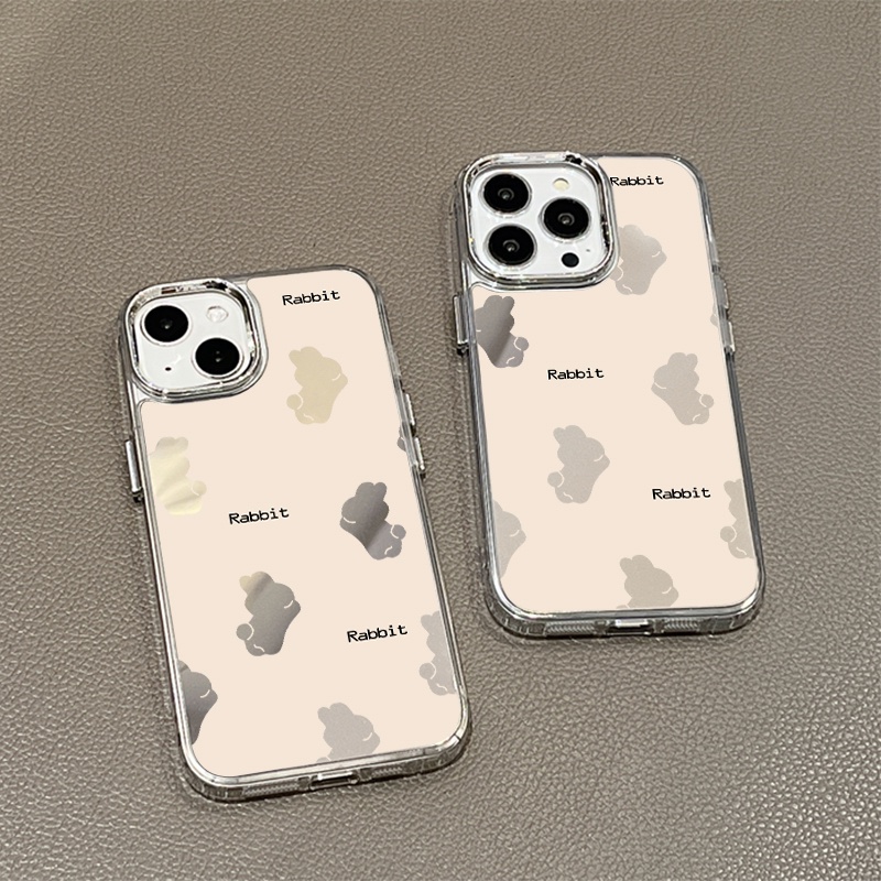 IPHONE Lying Rabbit Mirror Phone Case Kompatibel Untuk Iphone11 12 13 14 12Pro 13Pro 14Pro Pro Max XR X XS Max Electroplating Tombol Perlindungan Mirror Cover