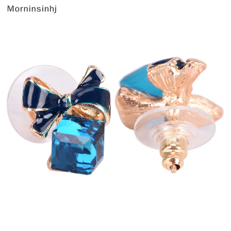 Mornin Biru Kristal Berlian Imitasi Enamel Bow Ear Stud Ikatan Simpul Anting Hadiah Wanita Perhiasan id