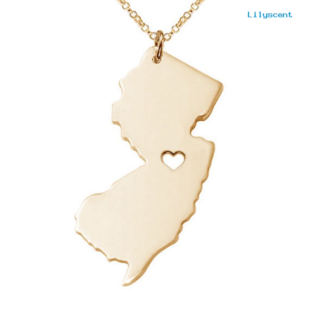 [LS]Fashion Unisex New Jersey Map Pendant Charm Rantai Kalung Perhiasan Halus Hadiah