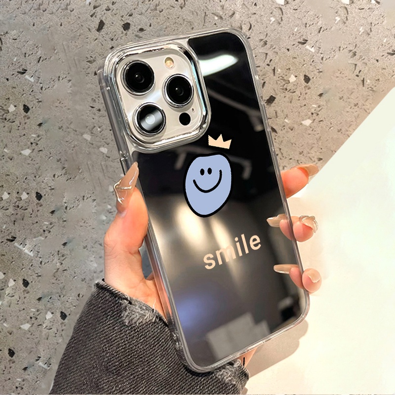 IPHONE Smile Emoji Mirror Phone Case Kompatibel Untuk Iphone11 12 13 14 12Pro 13Pro 14Pro Pro Max XR X XS Max Electroplating Tombol Perlindungan Mirror Cover