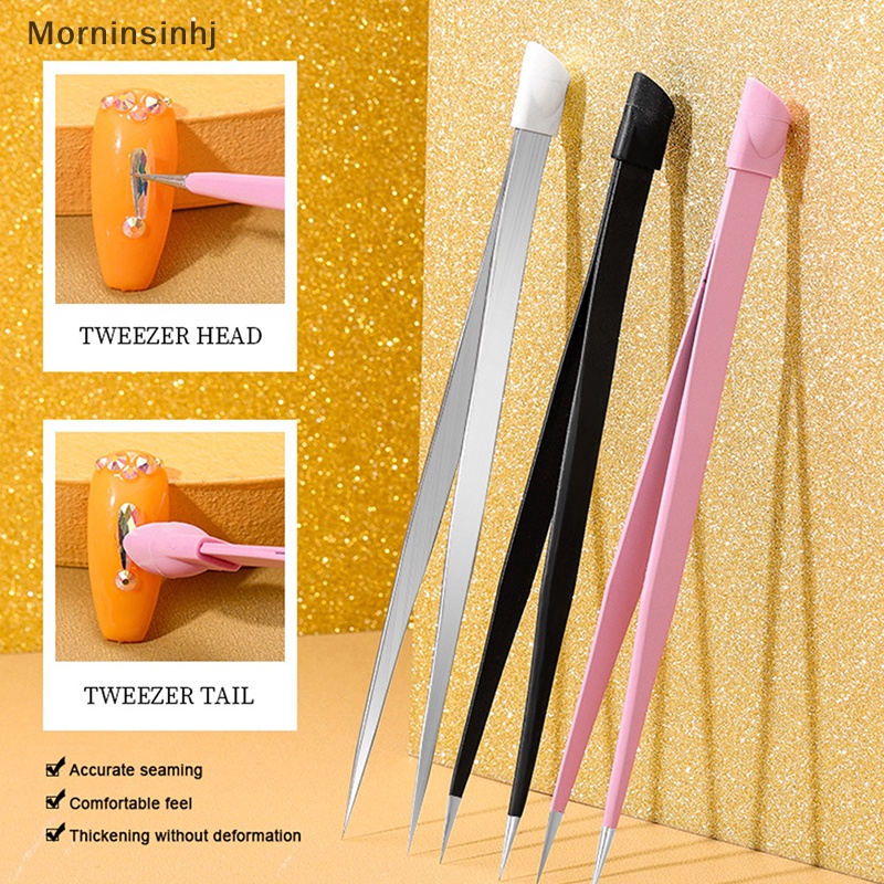 Mornin Pinset Kuku 3D Rhinestones Picker Nail Art Tools Dengan Kepala Penekan Silikon id