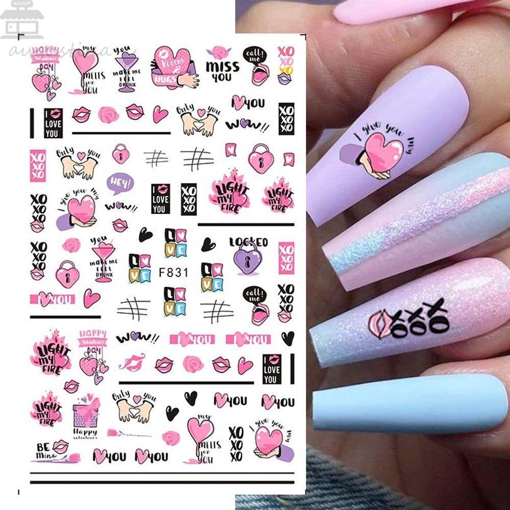 AUGUSTINA Agustina Valentine Day Nail Art Love Heart Romantic Valentine Day Rose2022Tahun Baru Bibir Merah DIY Dekorasi Nail Art