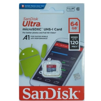 Memory Card Micro SD 64GB Sandisk Ultra UHS-I A1 up to 120Mbps - Speed 140Mbps