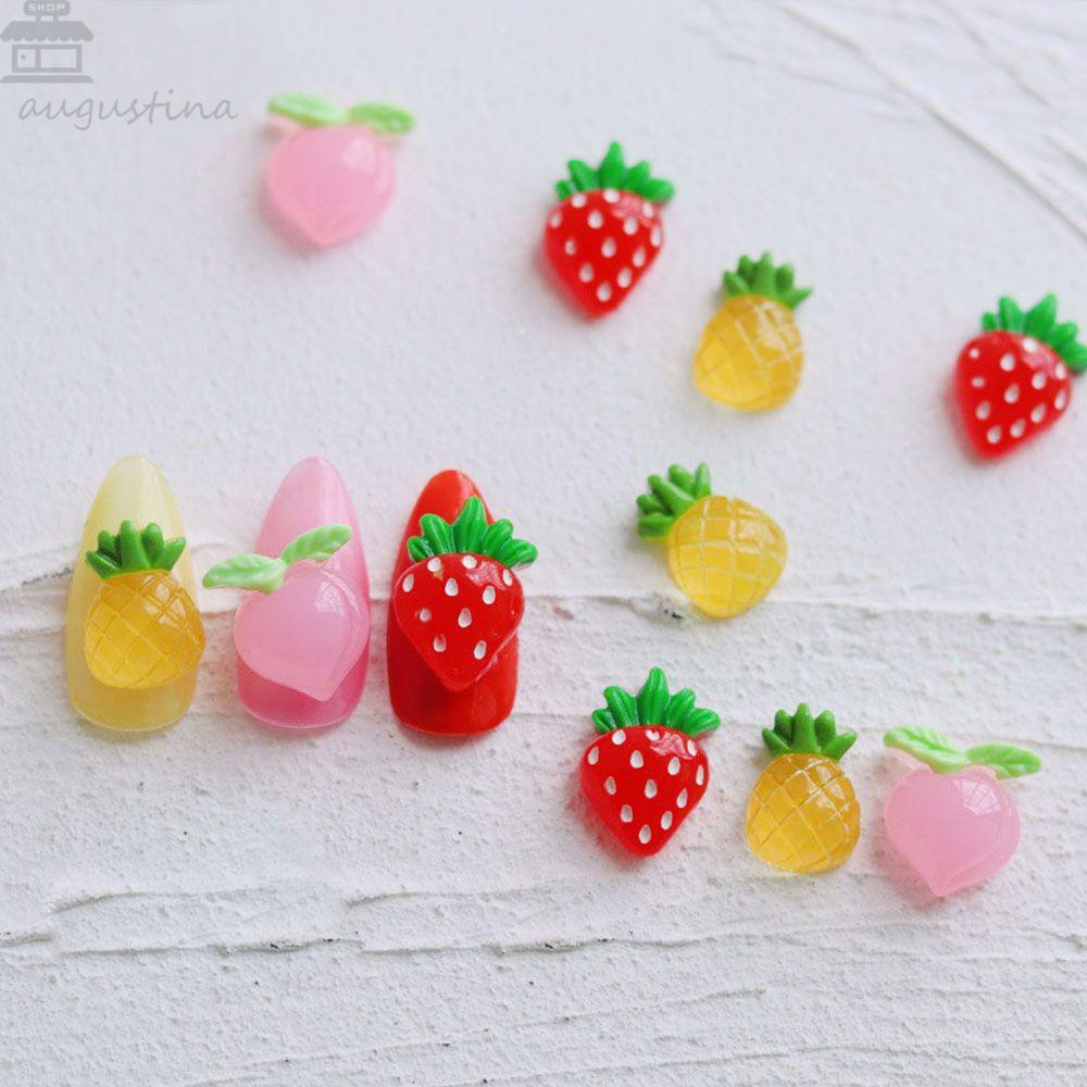 AUGUSTINA Pesona Buah Kuku Agustina Resin Kawaii Strawberry Peach Nanas Manicuring Gems Hiasan Kuku