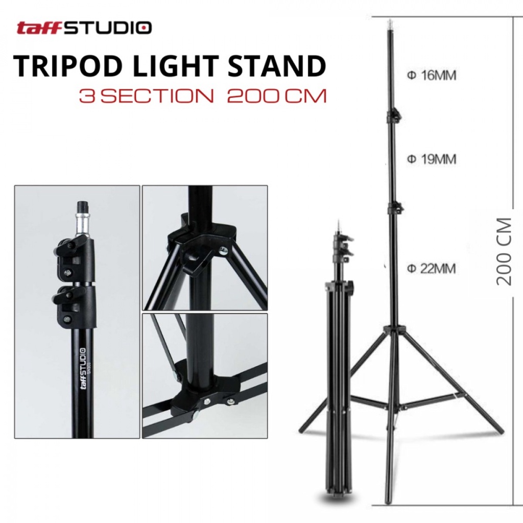 TaffSTUDIO Tripod Lighting Stand Portable 200cm for Studio Lightning